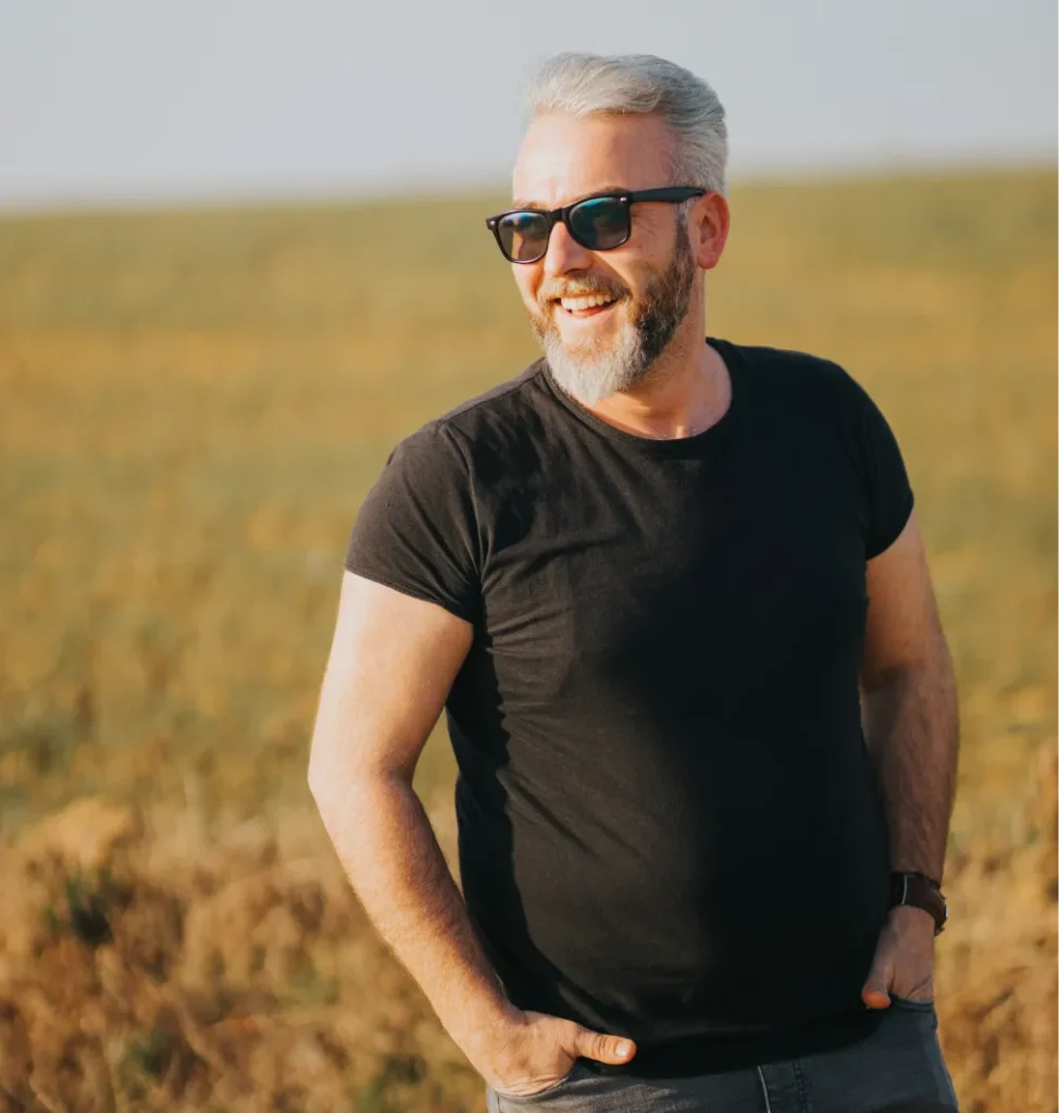man with grey hair and black shirt getting therapy in greeley, colorado.